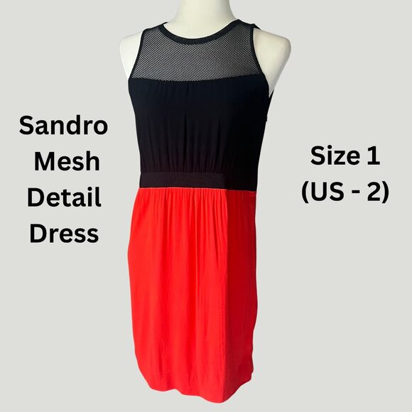 Sandro Mesh Detail Red & Black Dress – Size 1 (US 2) - Picture 1 of 7